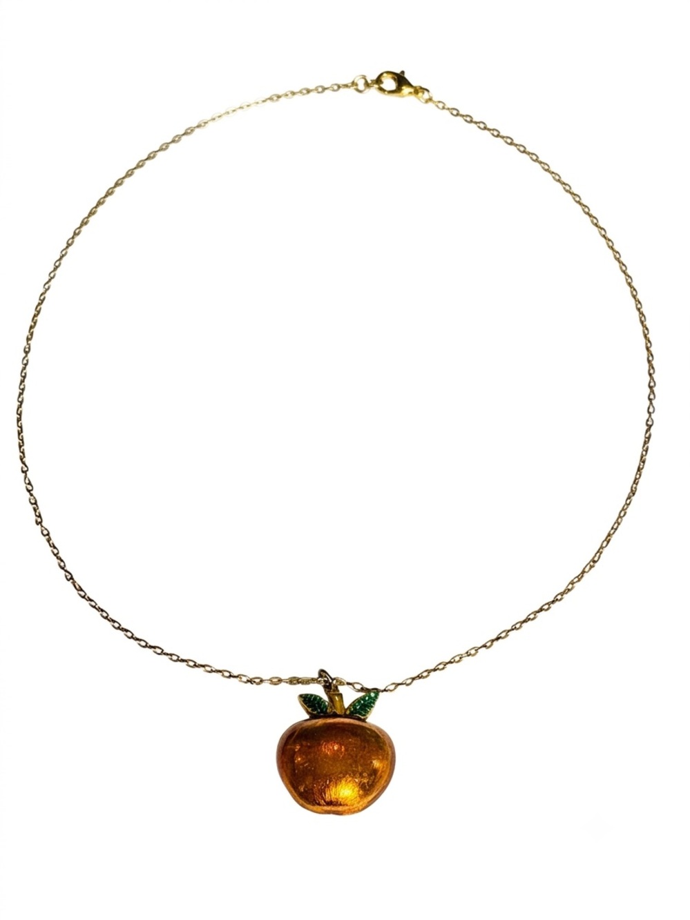 D’Orlan Vintage 80s Nina Ricci Era Apple Pendant Necklace Gold Toned Necklace